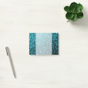 Aqua blue shiny faux glitter sparkles post-it notes