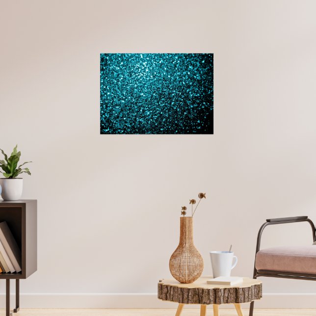 Aqua blue shiny faux glitter sparkles poster (Living Room 3)