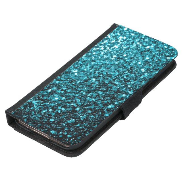 Aqua blue shiny faux glitter sparkles samsung galaxy wallet case (Bottom)