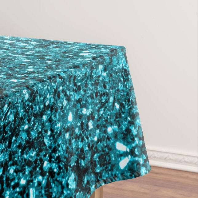 Aqua blue shiny faux glitter sparkles tablecloth (In Situ)