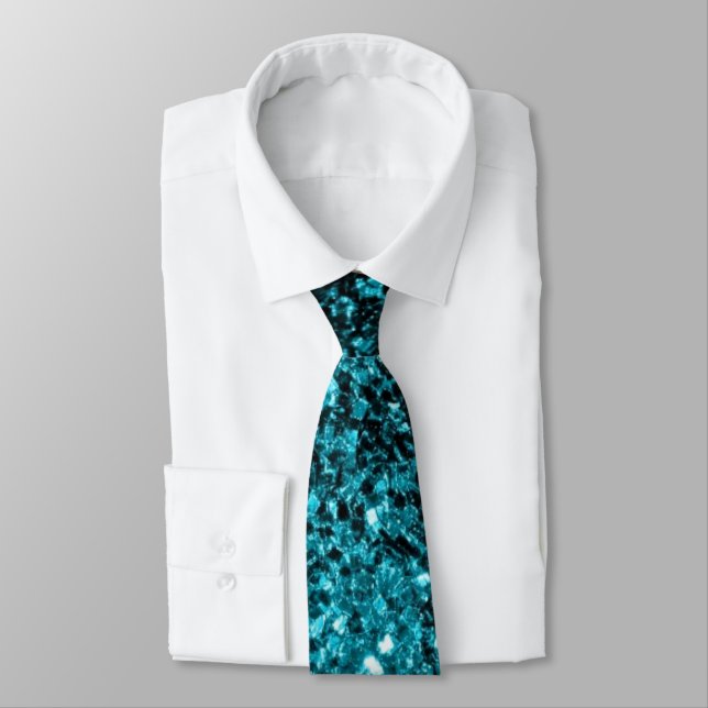 Aqua blue shiny faux glitter sparkles tie (Tied)