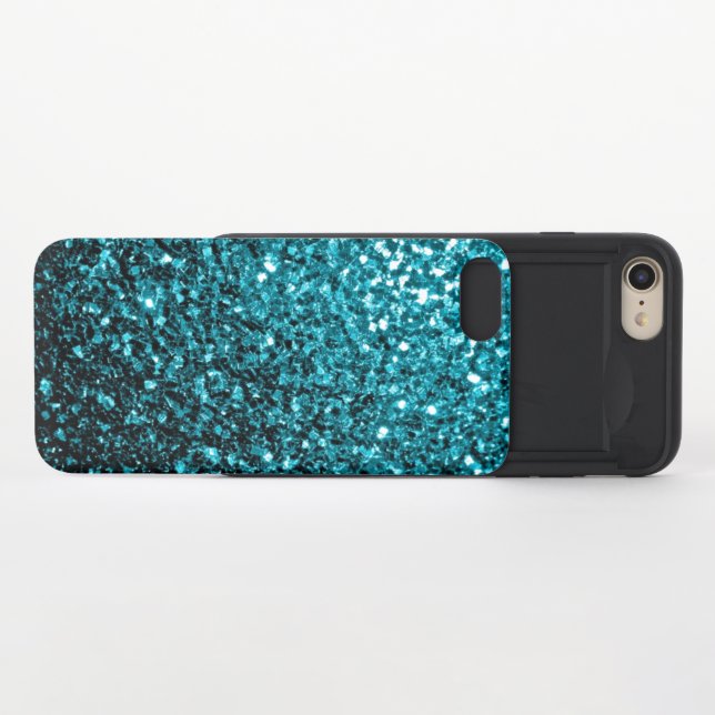 Aqua blue shiny faux glitter sparkles uncommon iPhone case (Open)