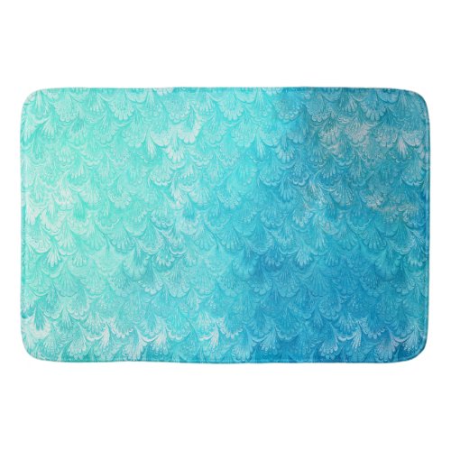 Aqua Blue Shiny Sea Shell Mermaid Fish Scales Bathroom Mat