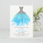 Aqua Blue Silver Glitter Glam Dress Bridal Shower Invitation (Standing Front)