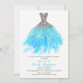 Aqua Blue Silver Glitter Glam Dress Bridal Shower Invitation (Front)
