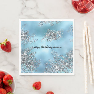 Aqua Blue Silver Glitter Napkins