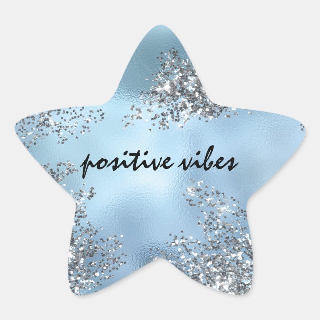 Aqua Blue Silver Glitter      Star Sticker (Front)