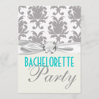 aqua blue silver gray gr damask bachelorette party invitation