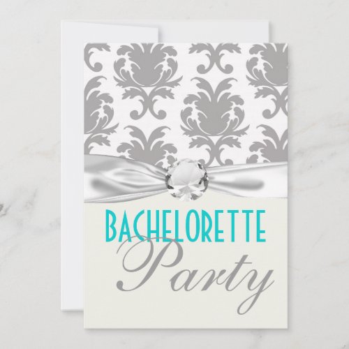 aqua blue silver gray gr damask bachelorette party personalized announcement
