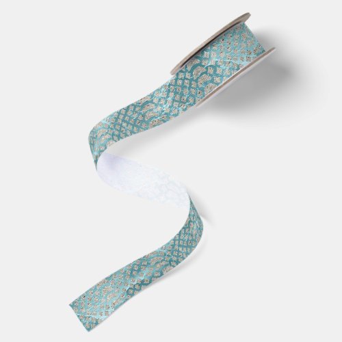 Aqua Blue Silver Snake Print Birthday Satin Ribbon