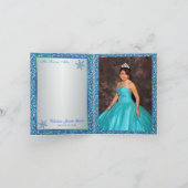 Aqua Blue Silver Snowflakes Photo Thank You Card (Inside)