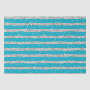 Aqua Blue Silver Sparkly Confetti Stripes Tissue Paper