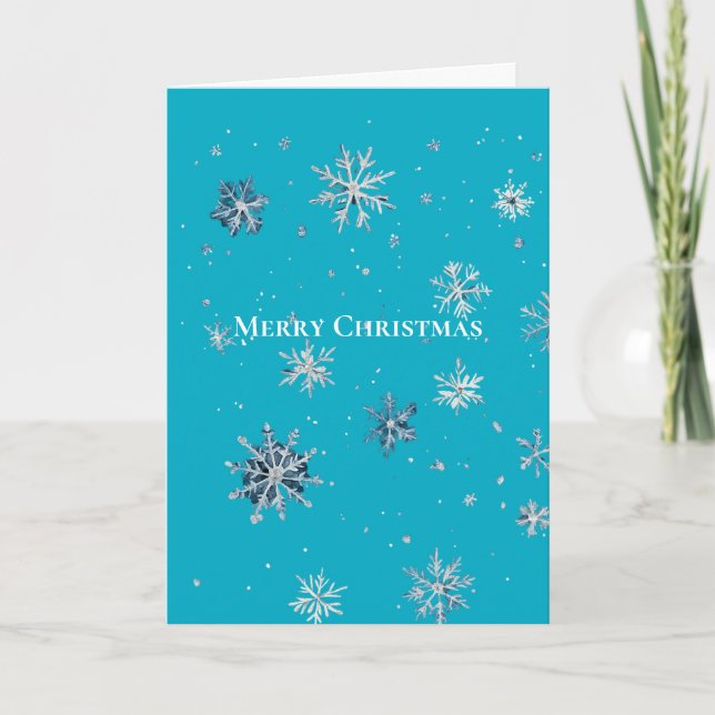 Aqua Blue Silver White Christmas Snowflakes Card (Front)