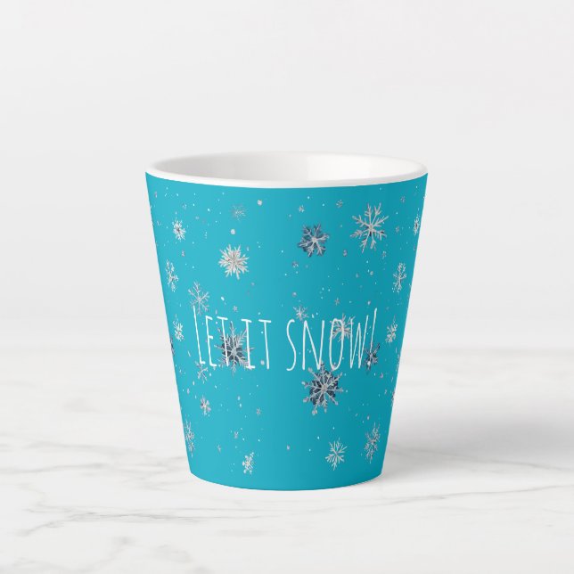 Aqua Blue Silver White Christmas Snowflakes Latte Mug (Front)