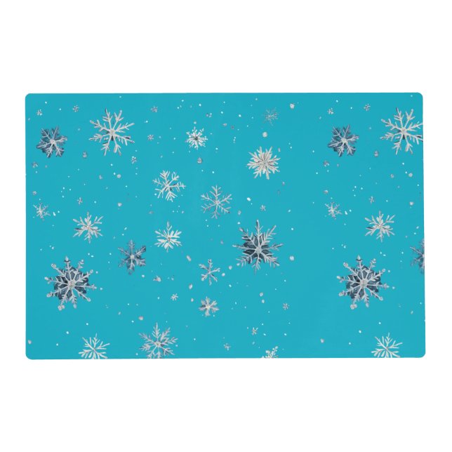 Aqua Blue Silver White Christmas Snowflakes Placemat (Front)