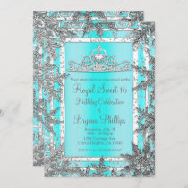 Aqua Blue & Silver Winter Snowflakes Sweet 16 Invitation