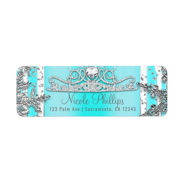 Aqua Blue & Silver Winter Wonderland Snowflakes Label (Front)