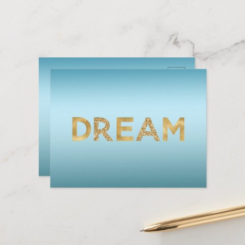 Aqua Blue Sky Ombre Gold Glitter Dream Postcard