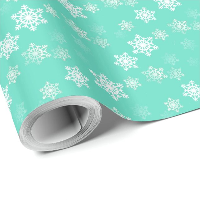 Aqua Blue Snow Flurries Wrapping Paper (Roll Corner)