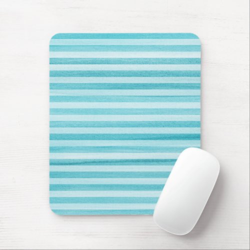 Aqua Blue Soft Stripes Watercolor Pattern Mouse Pad