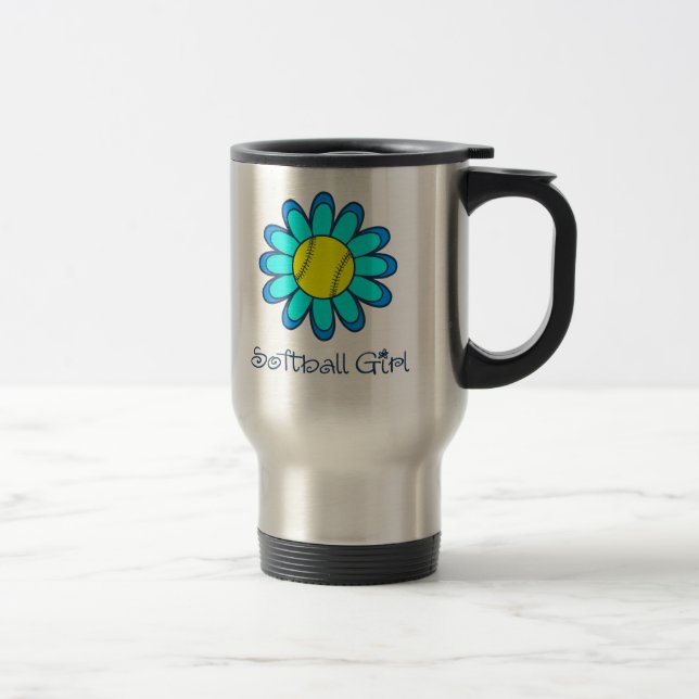 Aqua Blue Softball Girl Travel Mug (Right)