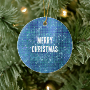 Aqua Blue Sparkle Christmas Ceramic Ornament