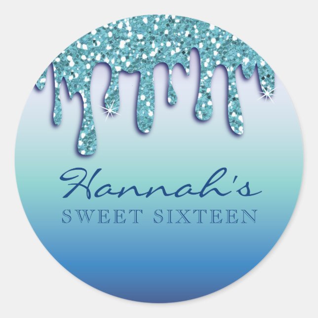 Aqua Blue Sparkle Drippy Drip Party Swag  Classic Round Sticker (Front)