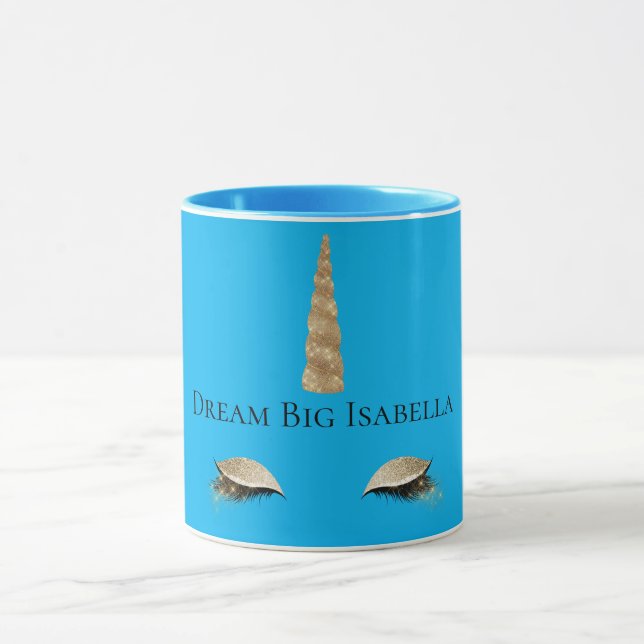 Aqua Blue Sparkle Gold Glam Unicorn Mug (Center)