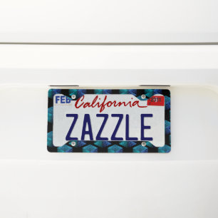 Aqua blue sparkles diamond geometric pattern black license plate frame