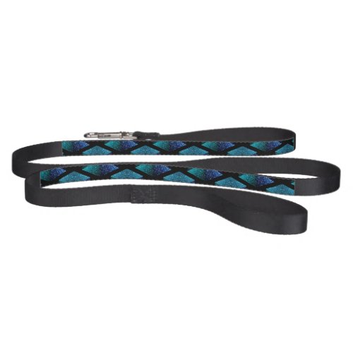 Aqua blue sparkles diamond geometric pattern black pet leash