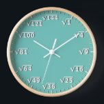 Aqua Blue Square Root Clock Mathematics Math Clock<br><div class="desc">square root clock, fun math wall clock, mathematics student classroom time, maths teacher class hours, number geek nerd humor, squareroot calculation school lesson, calculating calculations sums,  numbers, elementary primary secondary school, high school college university</div>