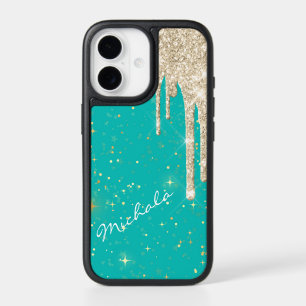 Aqua Blue Star Sparkle Silver Glitter Drips iPhone 17 Case