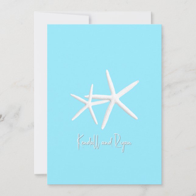 Aqua Blue Starfish Beach Wedding Invitations (Front)
