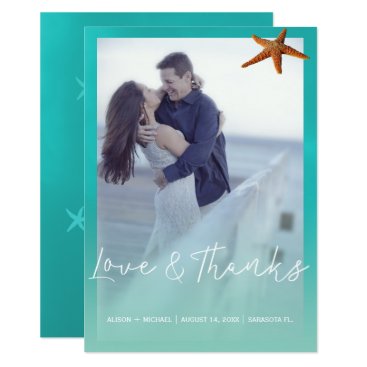 Aqua blue starfish beach wedding thank you photo card Aqua blue starfish beach wedding thank you photo card
