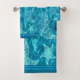 Aqua Blue Starfish Pattern Bath Towel Set