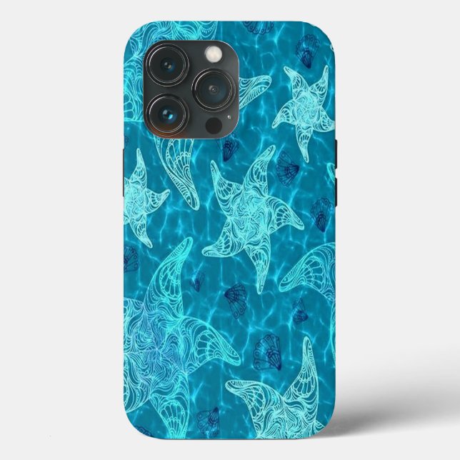 Aqua Blue Starfish Pattern Case-Mate iPhone Case (Back)