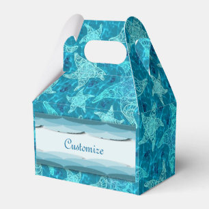 Aqua Blue Starfish Pattern Gable Favor Box