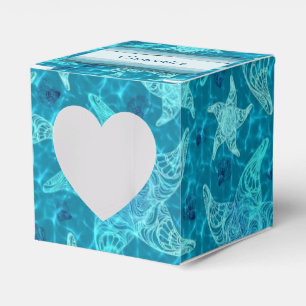 Aqua Blue Starfish Pattern Heart Favor Box