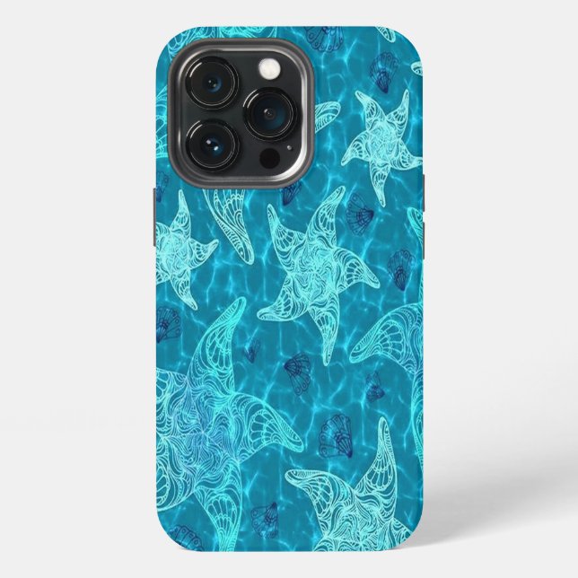 Aqua Blue Starfish Pattern Iphone Case (Back)