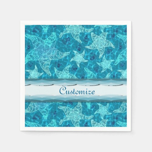 Aqua Blue Starfish Pattern Napkins