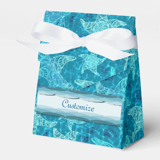 Aqua Blue Starfish Pattern Tent Favor Box (Front Side)