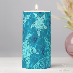 Aqua Blue Starfish Pillar Candle