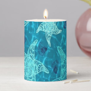 Aqua Blue Starfish Pillar Candle