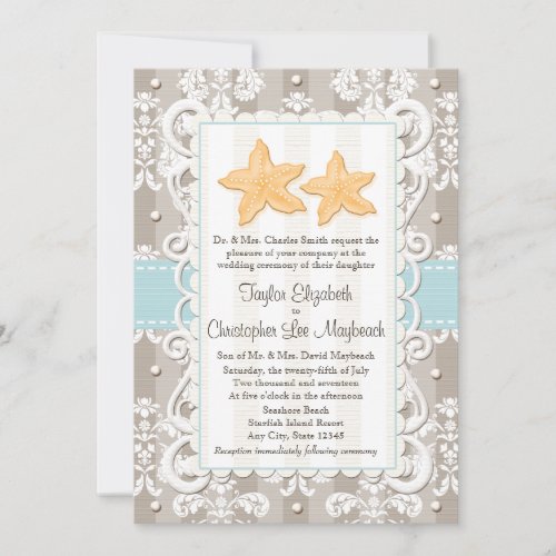 Aqua Blue Starfish Wedding Invitations