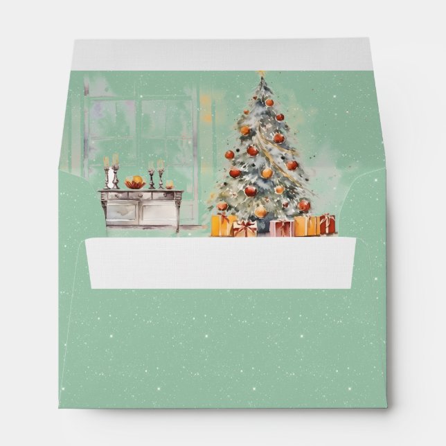 Aqua Blue Starry Night Sparkles Envelope (Back (Bottom))