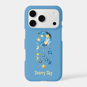 Aqua Blue Starry Sky Yellow Stars Moons iPhone 17 Pro Case