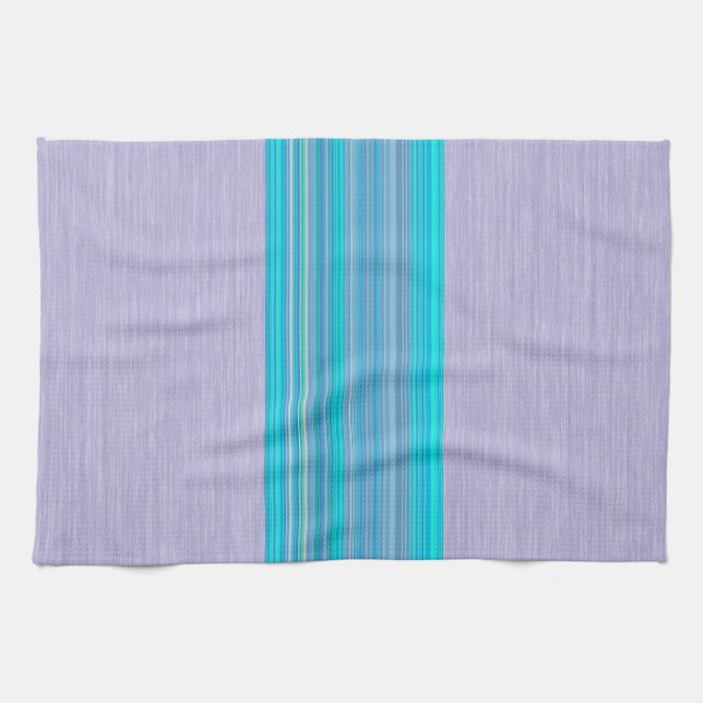 Aqua Blue Striped Pattern on Silver Gray Kitchen Towel (Horizontal)