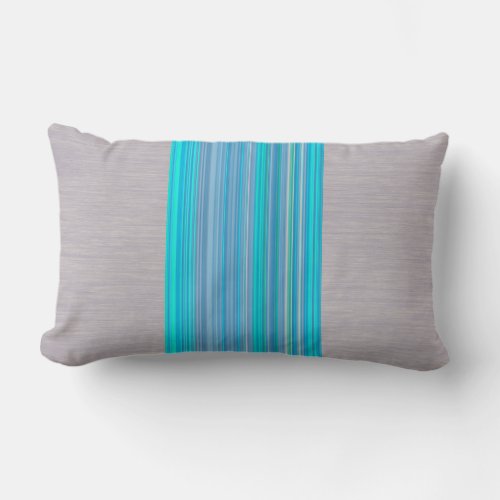 Aqua Blue Striped Pattern on Silver Gray Lumbar Pillow