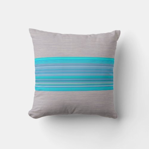 Aqua Blue Striped Pattern on Silver Gray Throw Pillow