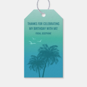 Aqua Blue Summer Sky Palm Trees Birthday Thank You Gift Tags